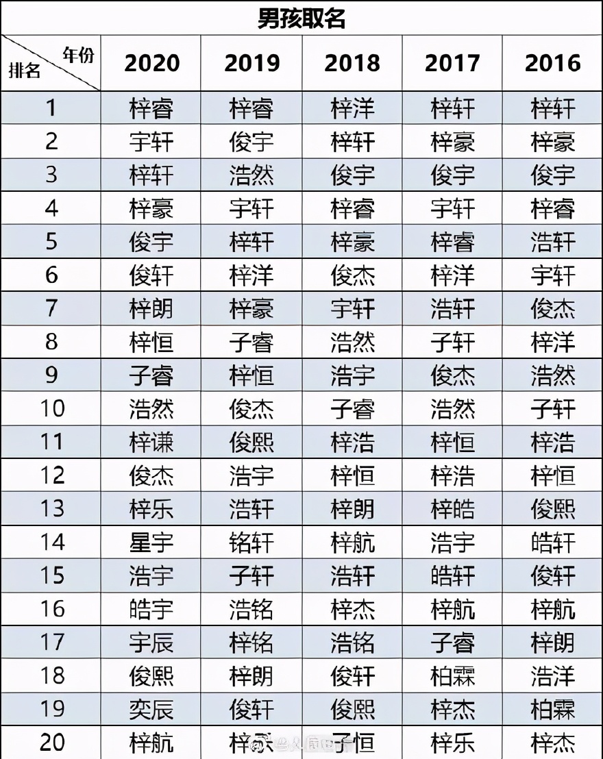 取名字中字辈女孩_20后新生儿爆款名字_梓睿梓晴名字排行