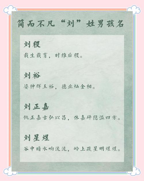 男孩姓刘取名推荐_刘姓名字带解释推荐_百家姓男孩取名字刘姓